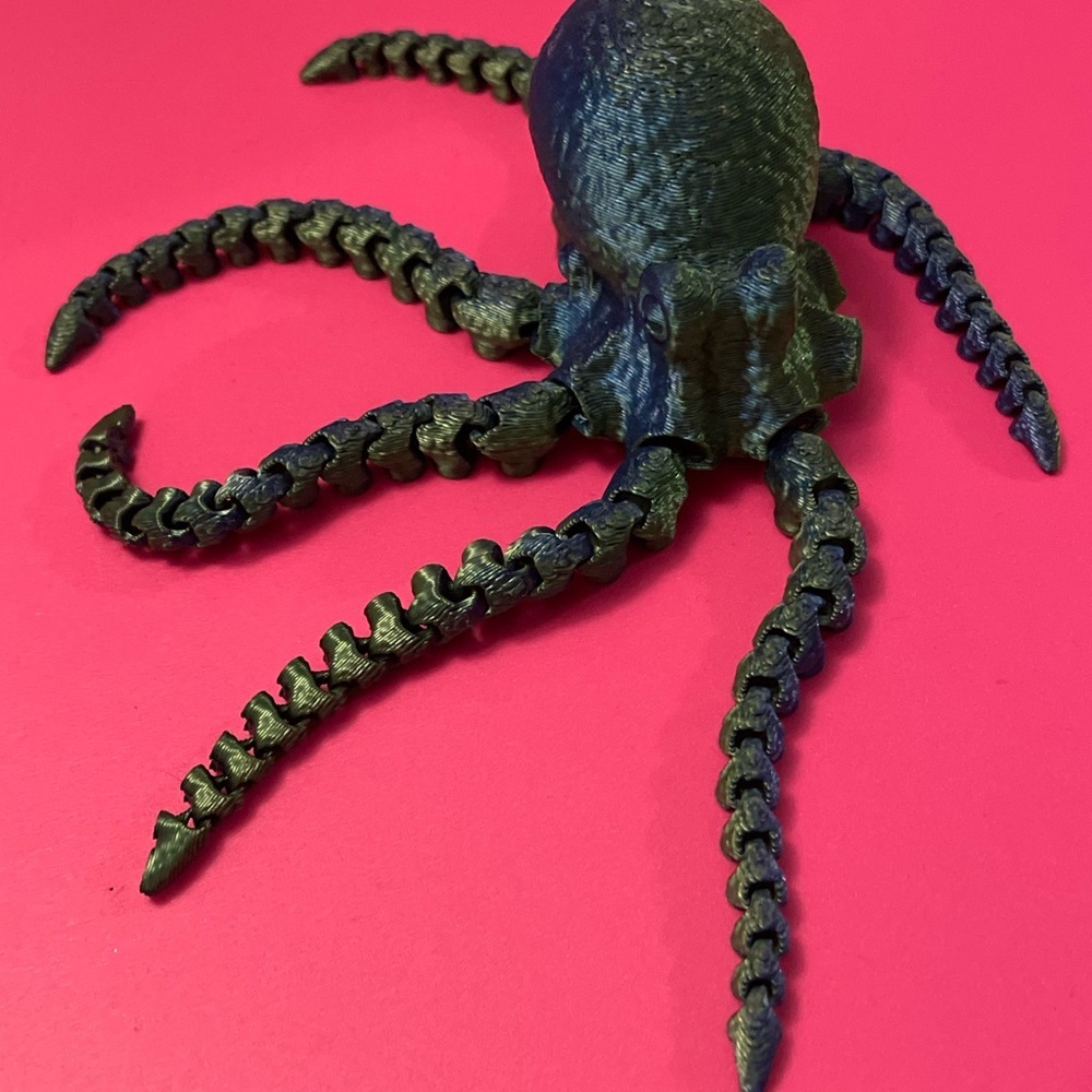 Black and green 6 legged Octopus Figurine 3 D printed